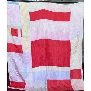 Vintage 1960s Strip Scrap 2-Sided Quilt Treadle Sewing Machine Quilted 80x72